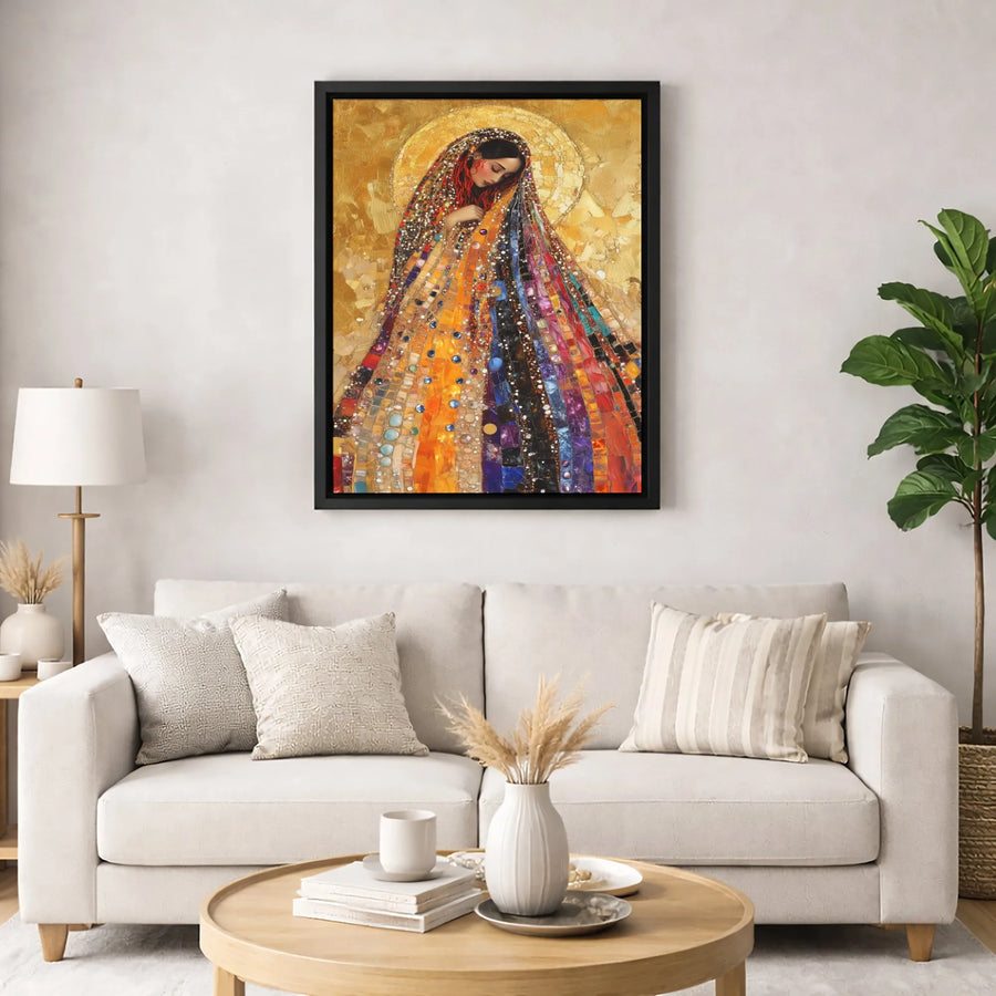 Virgin Mary Canvas Print | Gustav Klimt Mosaic Style Religious Wall Art | Premium Gallery Wrapped Decor | Spiritual Home Gift For Her