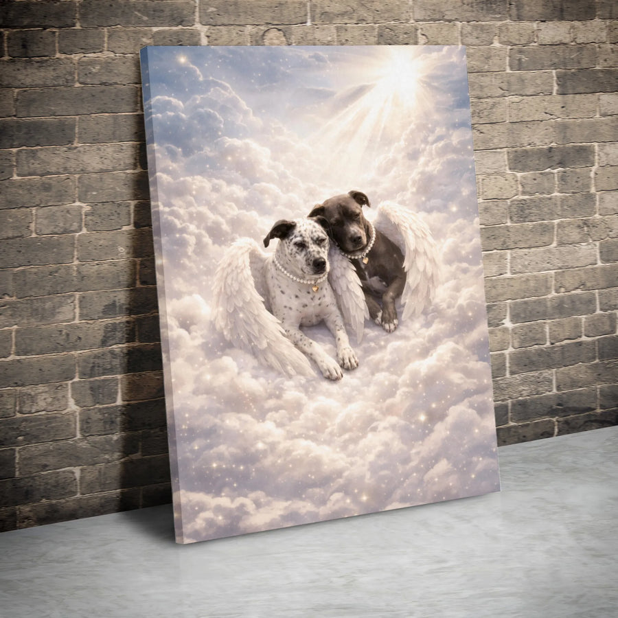 Dog Memorial Canvas Art | Two Angel Pitbulls in Heaven | Premium Gallery Wrapped Canvas | Sympathy Gift for Pet Loss