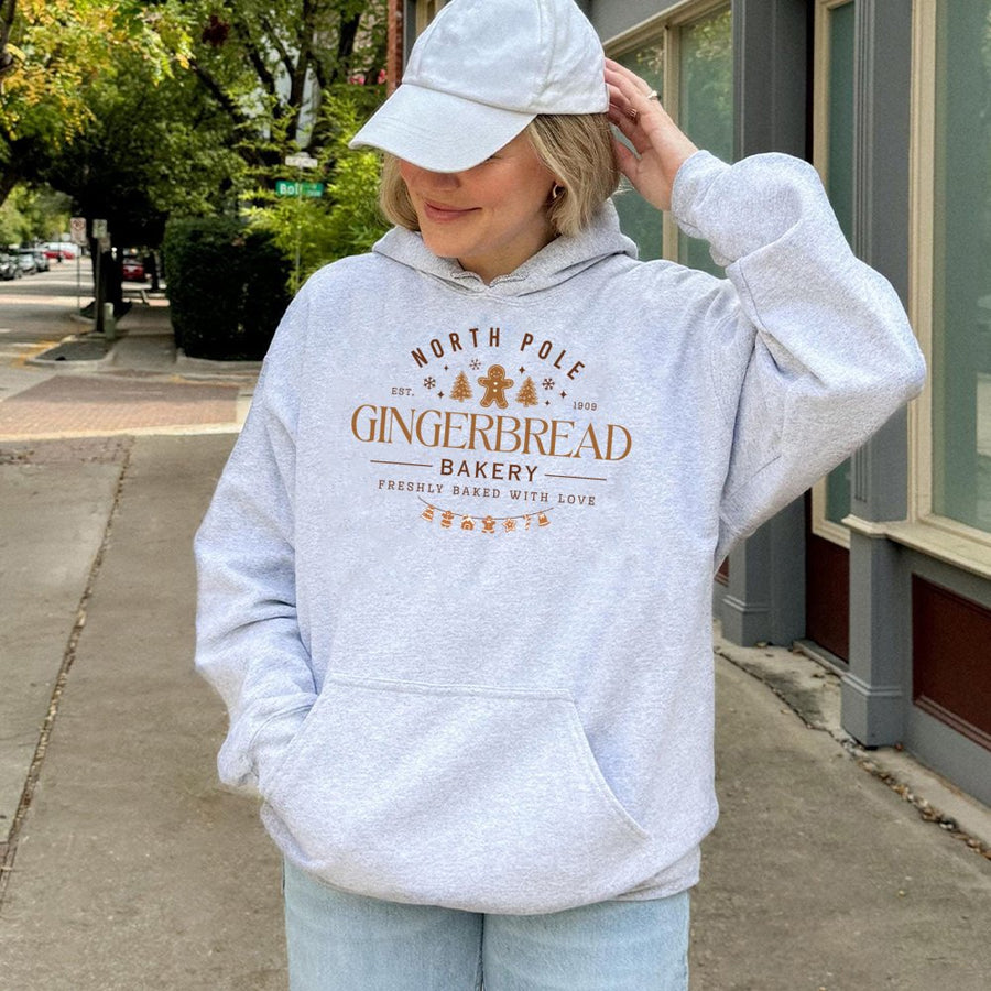 Gingerbread Bakery Christmas Hoodie | Cute Holiday Cookie Graphic | Premium Cotton Blend Sweatshirt | Cozy Winter Gift For Her