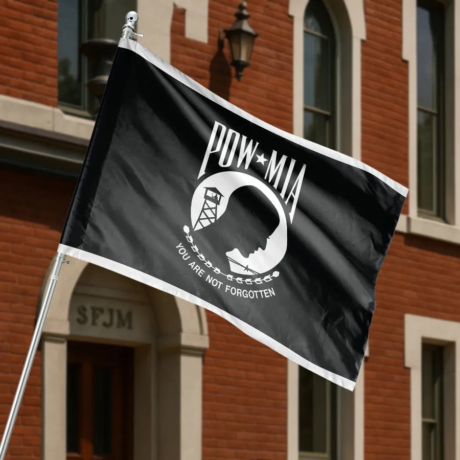 POW MIA House Flag | You Are Not Forgotten Emblem | Weather-Resistant Polyester Banner | Patriotic Military Memorial Gift for Veterans