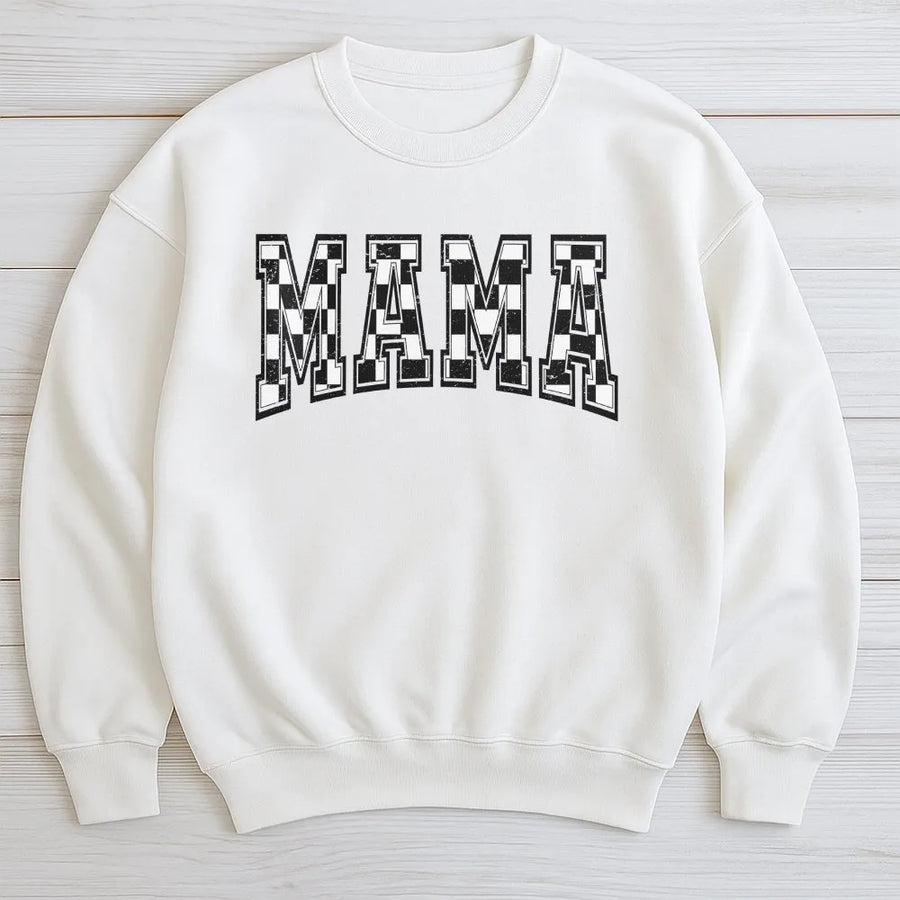 Checkered Mama Shirt | Retro Varsity Graphic Print Tee | Premium Cotton Top | Mother's Day Gift for Mom
