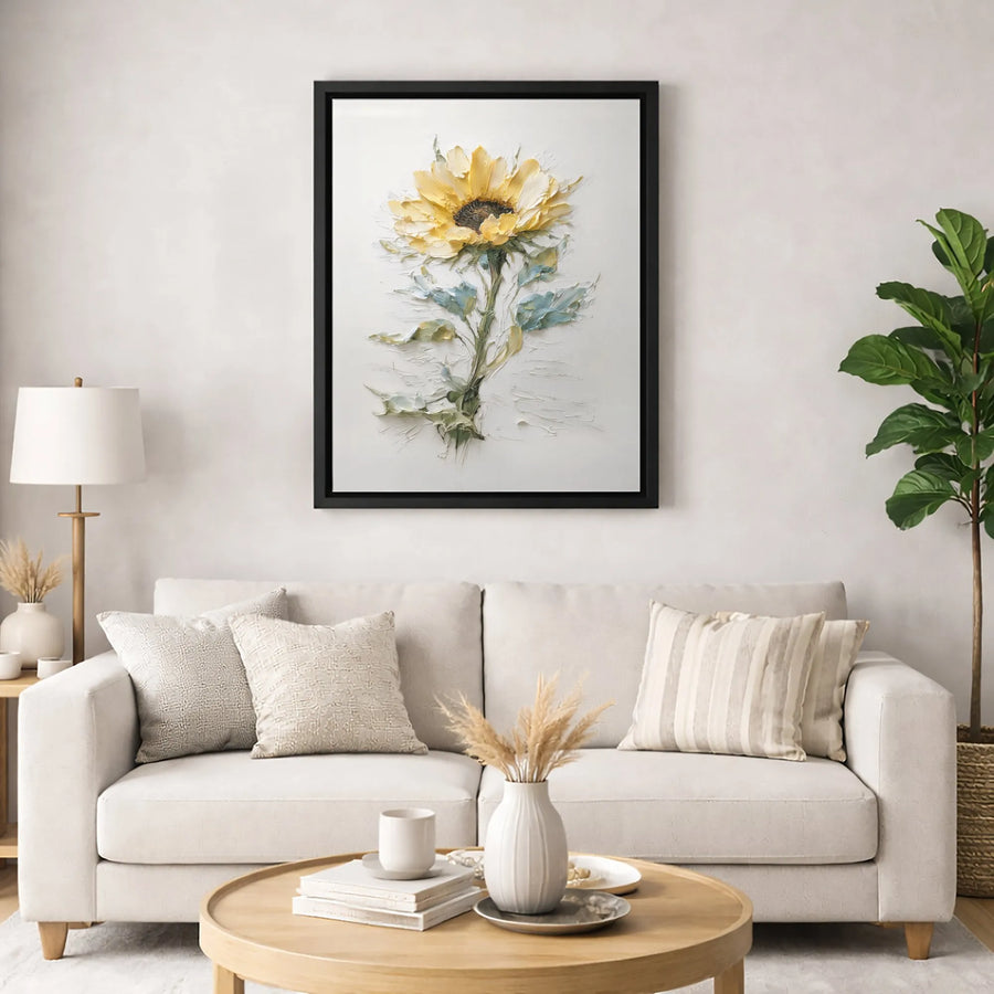 Sunflower Canvas Wall Art | Textured Impasto Floral Painting | Premium Fade-Resistant Gallery Wrap | Elegant Botanical Home Decor Gift