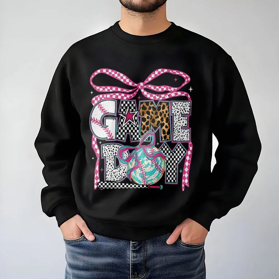 Game Day Baseball Sweatshirt | Trendy Coquette Aesthetic Bow Design | Cotton-Blend Premium Apparel | Cute Gift for Baseball Moms & Sports Fans
