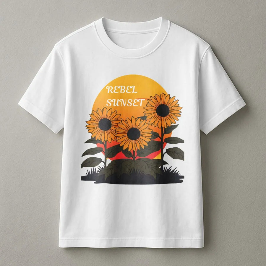 Sunflower Sunset T-Shirt | Vintage Rebel Sunset Botanical Graphic | Premium 100% Cotton | Gift for Nature Lover