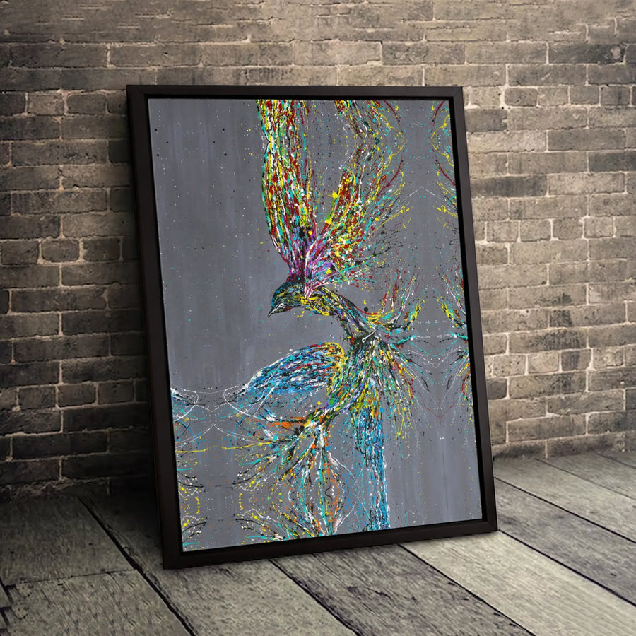 Abstract Bird Canvas Wall Art | Colorful Splatter Paint Wildlife Decor | Premium Fade-Resistant Gallery Wrap | Modern Home Office Gift