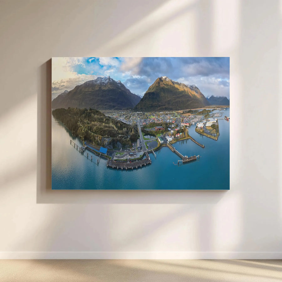 Valdez Alaska Harbor Canvas Print | Panoramic Aerial Mountain Landscape | Premium Gallery Wrap Wall Art | Modern Home & Office Decor Gift