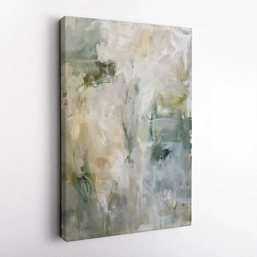 Sage Green Abstract Canvas Wall Art | Neutral Beige Brushstroke Print | Premium 1.25-Inch Gallery Wrap | Modern Home Office Decor Gift