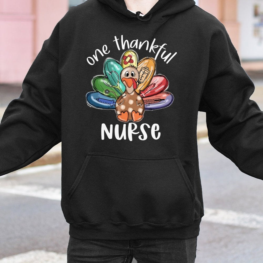 One Thankful Nurse Hoodie | Thanksgiving Medical Turkey Design | Premium Cotton Blend | Nursing Student Gift for Fall Holiday Season