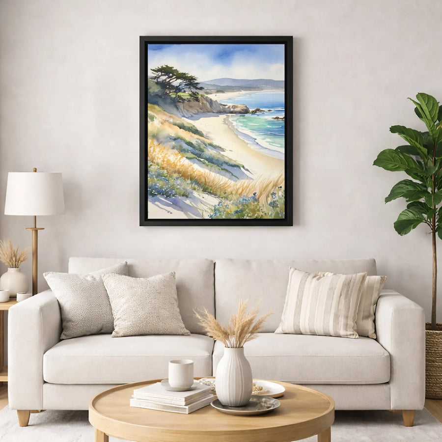 Coastal Beach Canvas Wall Art | Watercolor Ocean Cliff Landscape | Premium Fade-Resistant Print | Relaxing Seaside Home Decor Gift