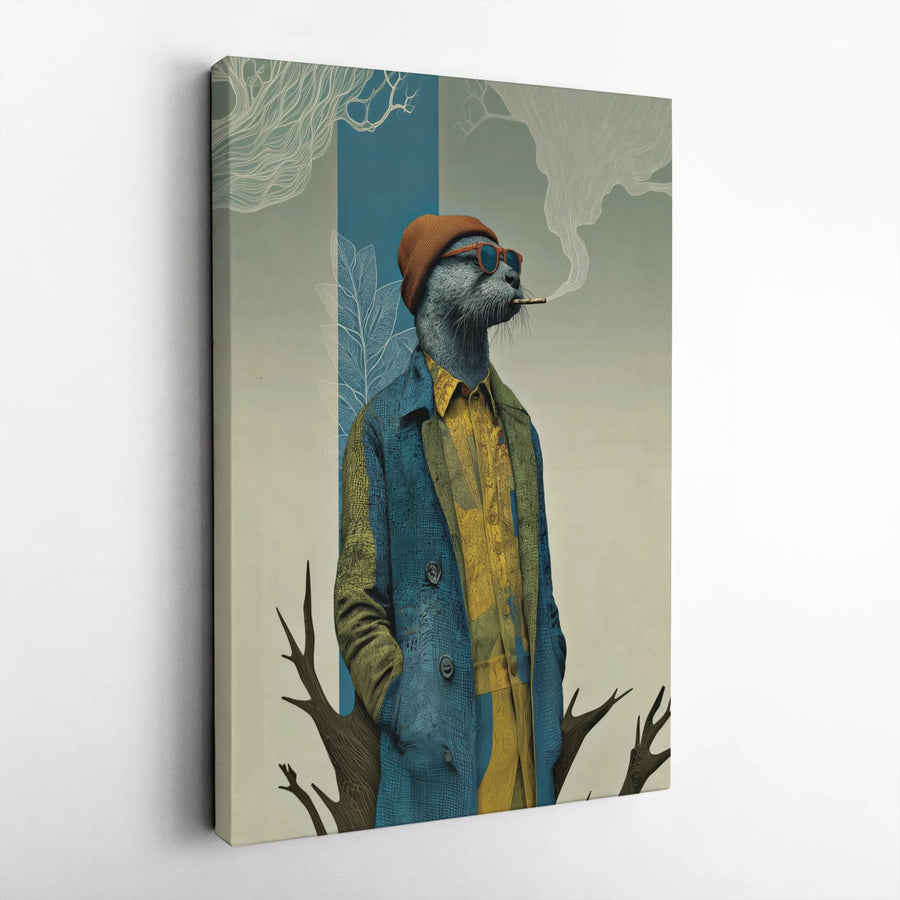 Cool Otter Wall Art | Anthropomorphic Hipster Animal Portrait | Premium Gallery Canvas | Unique Home Office Decor Gift