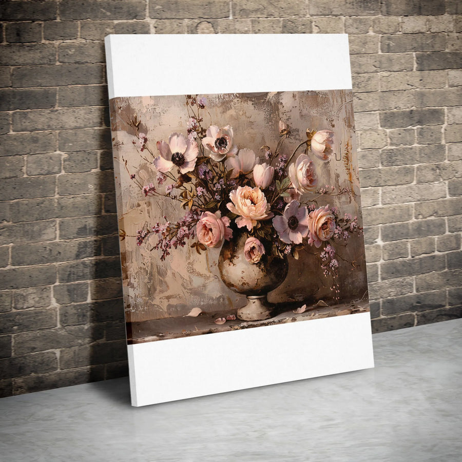 Vintage Floral Still Life Canvas | Pink Peony and Rose Bouquet Art | Gallery-Quality 1.25 Inch Thick Frame | Elegant Wall Decor for Home Office