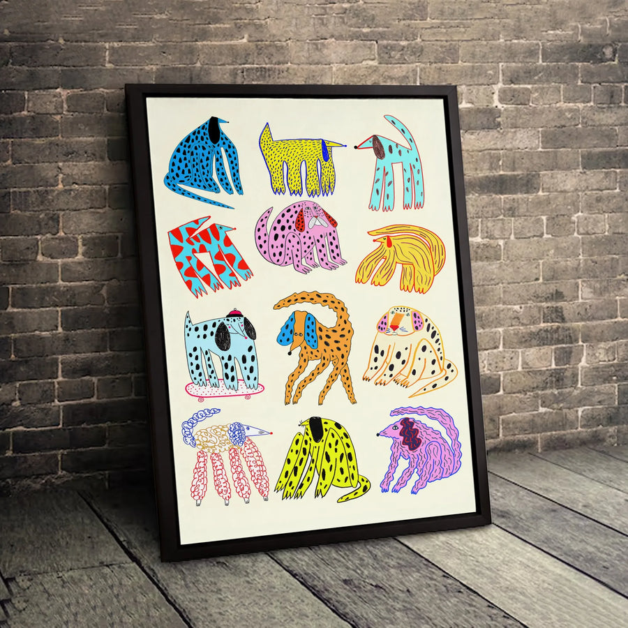 Whimsical Dog Wall Art | Colorful Cartoon Puppy Illustration | Premium Gallery Wrapped Canvas | Unique Pet Lover Home Decor Gift
