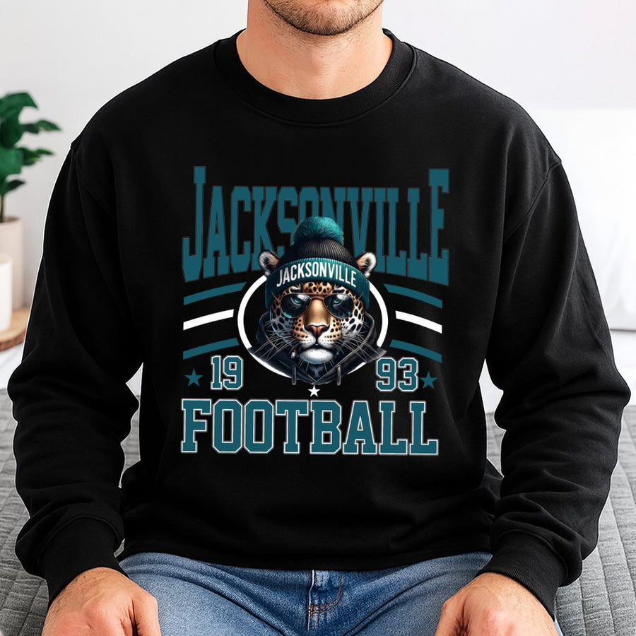 Jacksonville 1993 Football With Cool Jaguar Mascot Wearing A Beanie And Sunglasses Sweatshirt