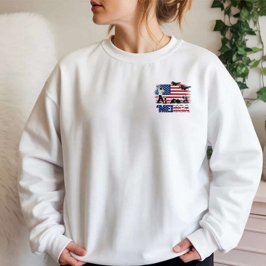 Patriotic Military Sweatshirt | American Flag USA Graphic | Premium Unisex Crewneck | Gift for Veteran or Patriot Supporter