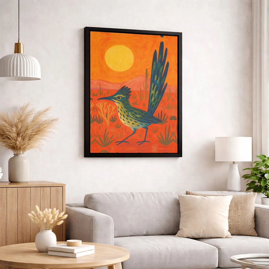 Southwestern Roadrunner Canvas Wall Art | Desert Landscape Painting | 1.25 Inch Premium Gallery Profile | Modern Home Decor Gift
