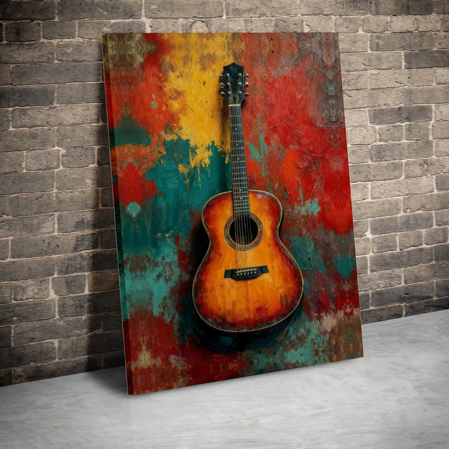 Acoustic Guitar Canvas Wall Art | Colorful Abstract Painting Print | Premium Gallery Wrapped Canvas | Gift for Musician, Music Studio Decor