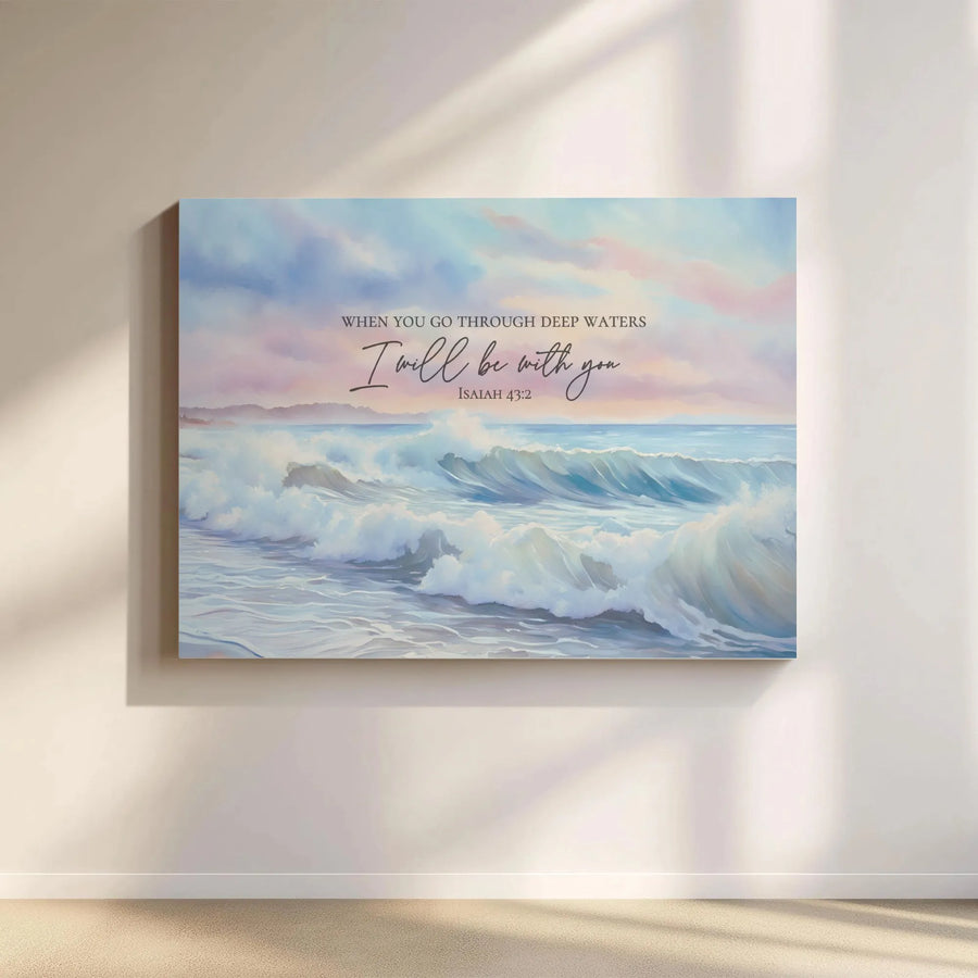 Isaiah 43:2 Canvas Wall Art | Ocean Waves Scripture Print | Premium Gallery Wrap | Christian Home Decor Inspirational Gift