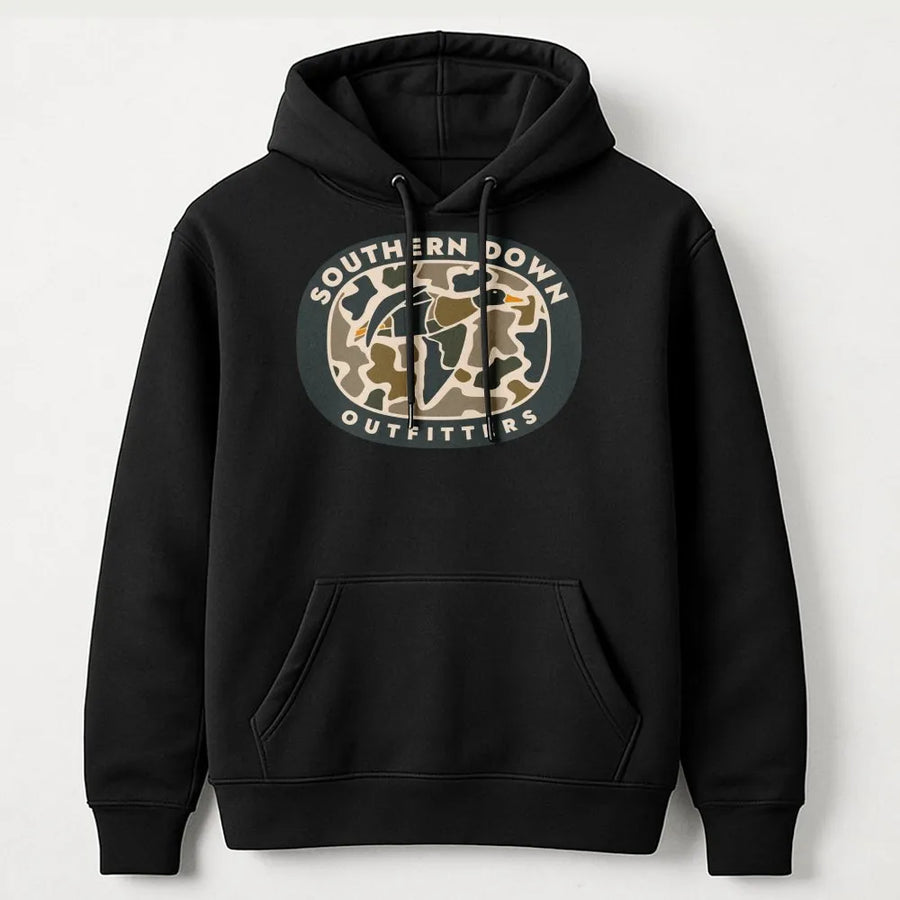 Camo Duck Hunting Hoodie | Vintage Waterfowl Graphic Badge | Premium Cotton Blend | Gift For Outdoorsmen And Hunters