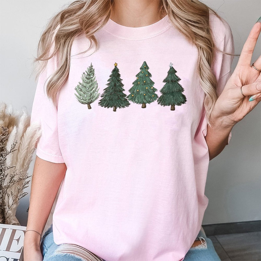 Christmas Tree T-Shirt | Hand-Drawn Holiday Forest Graphic | 100% Cotton Premium Tee | Festive Winter Gift for Men and Women