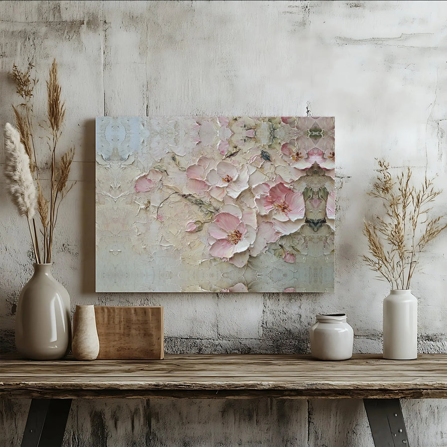 Textured Floral Canvas Wall Art | 3D Effect Cherry Blossom Art | Premium Gallery Wrapped Canvas | Modern Farmhouse Decor Gift