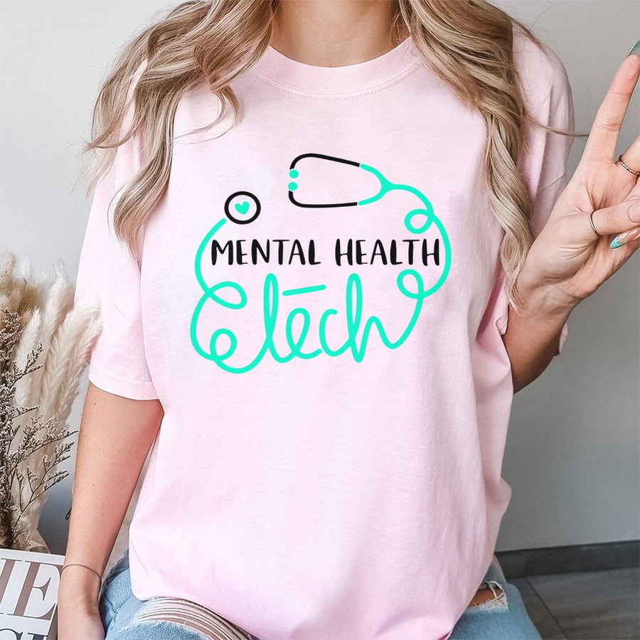 Mental Health Tech T-Shirt | Stethoscope Typography Design | 100% Cotton Premium Tee | Gift for Psychiatric Technician & Nursing Staff