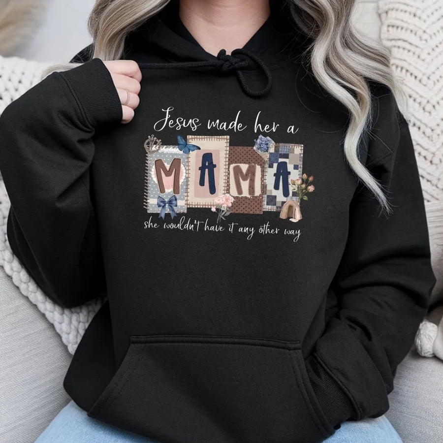 Christian Mom Hoodie | Jesus Made Her A Mama Graphic Tee | Soft Cotton Religious Shirt | Mothers Day Gift for Her, New Mama Present