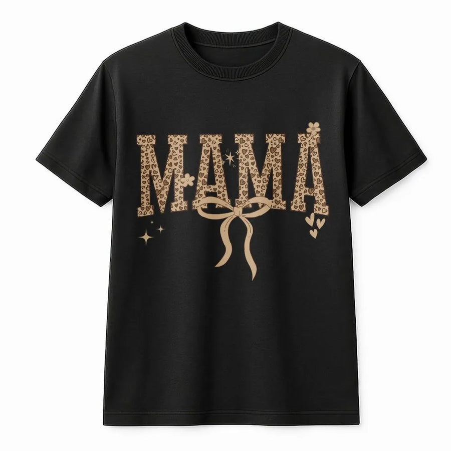 Leopard Heart Mama T-Shirt | Retro Animal Print Graphic Tee | 100% Cotton Premium Quality | Birthday Gift Idea for Mom