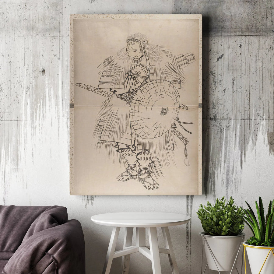 Japanese Samurai Warrior Canvas Wall Art | Vintage Ink Drawing Style | 1.25" Gallery Wrap Premium Canvas | History Lover Gift & Office Decor