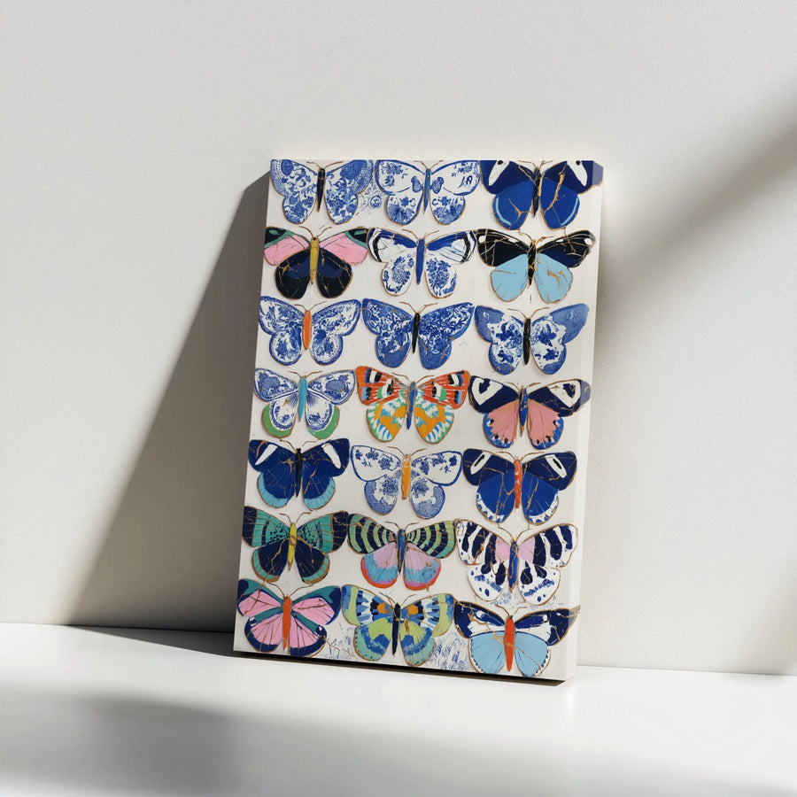 Butterfly Wall Art Canvas | Chinoiserie Kintsugi Gold Pattern | Gallery Wrapped Premium Print | Elegant Home Office Decor Gift