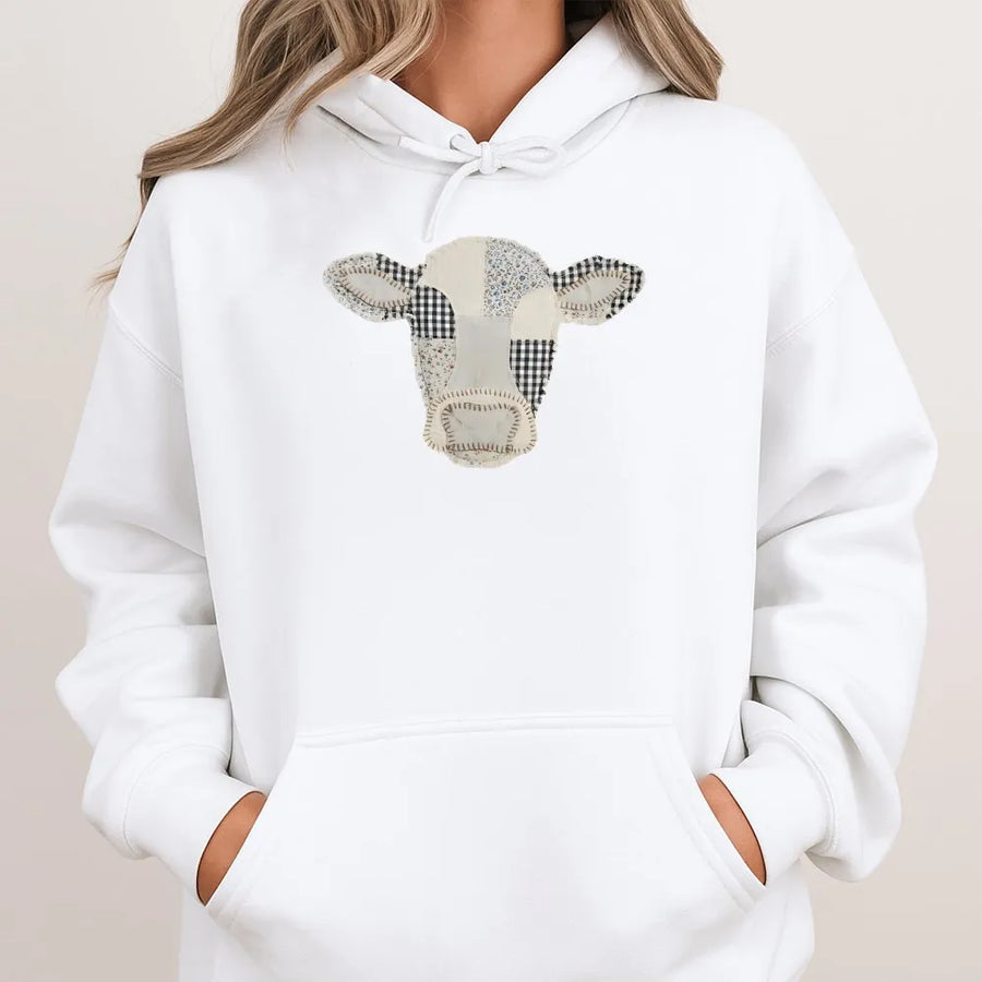 Patchwork Cow Shirt | Boho Farmhouse Faux Quilted Graphic | Soft Cotton Unisex Tee | Cute Country Gift for Her