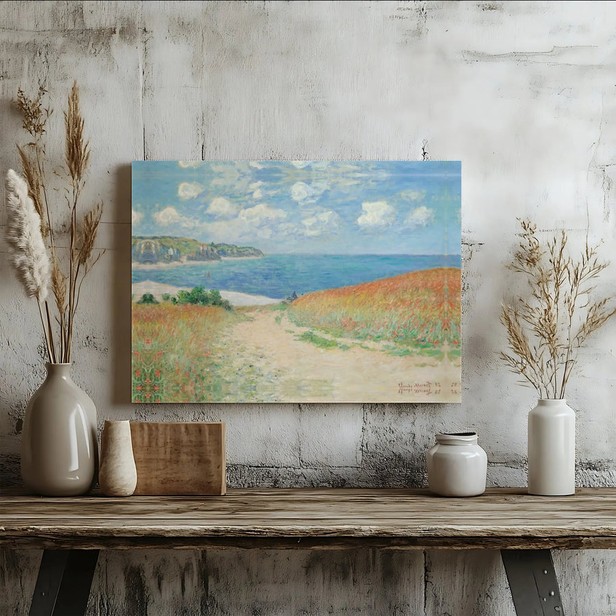 Claude Monet Path In The Wheat Fields At Pourville | Impressionist Landscape Canvas Print | Premium Gallery Wrap Wall Art | Famous Fine Art Home Decor