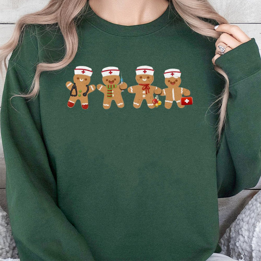 Christmas Nurse Sweatshirt | Gingerbread Nurse Cute Graphic | Soft Cotton Blend Crewneck | Holiday Medical Professional Gift for RN LPN