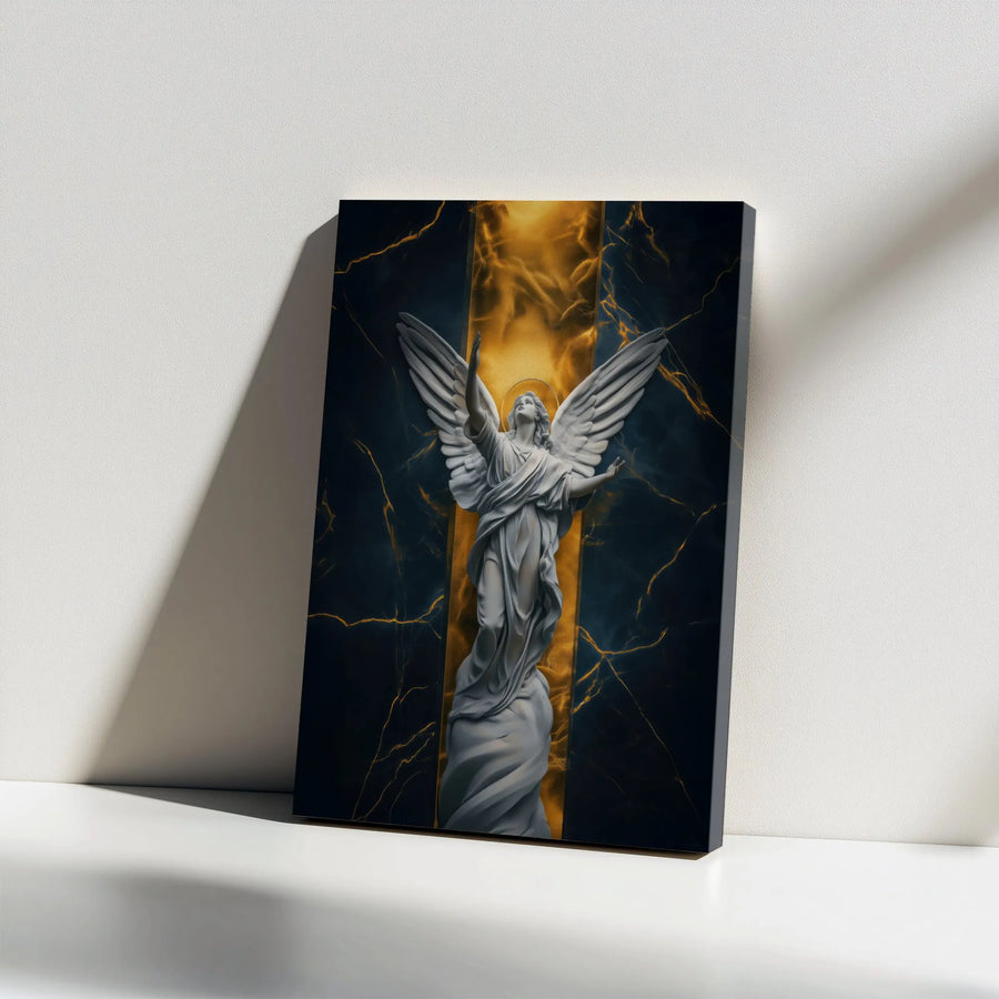 Ascending Angel Canvas Wall Art | Celestial Marble Gold Statue Print | Premium Gallery Wrap Decor | Religious Spiritual Home Gift