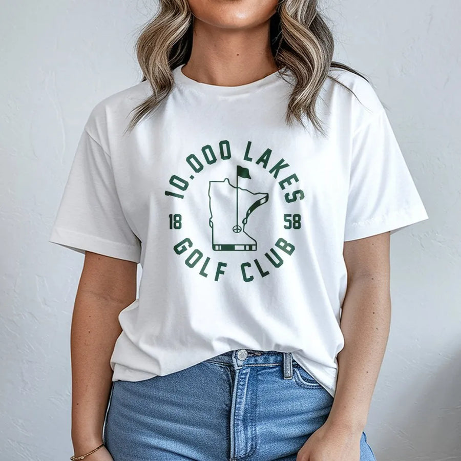 10,000 Lakes Golf Club T-Shirt | Minnesota State Map Outline Graphic | Premium Cotton Unisex Tee | Gift for Golfers & Minnesotans