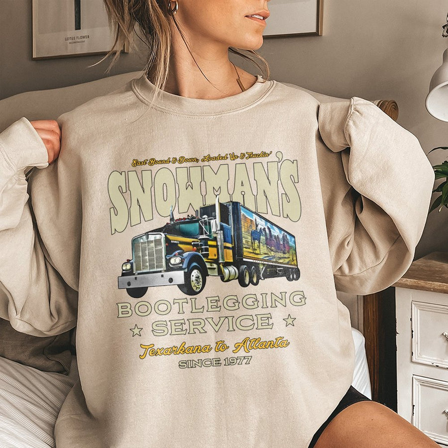 Snowman's Bootlegging Service Sweatshirt | Retro 70s Trucker Graphic Print | Premium Cotton Blend | Classic Movie Fan Gift
