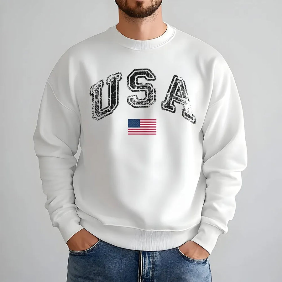 Vintage USA Sweatshirt | Retro American Flag Graphic Pullover | Premium Cotton Blend | 4th of July Patriotic Gift for Men & Women