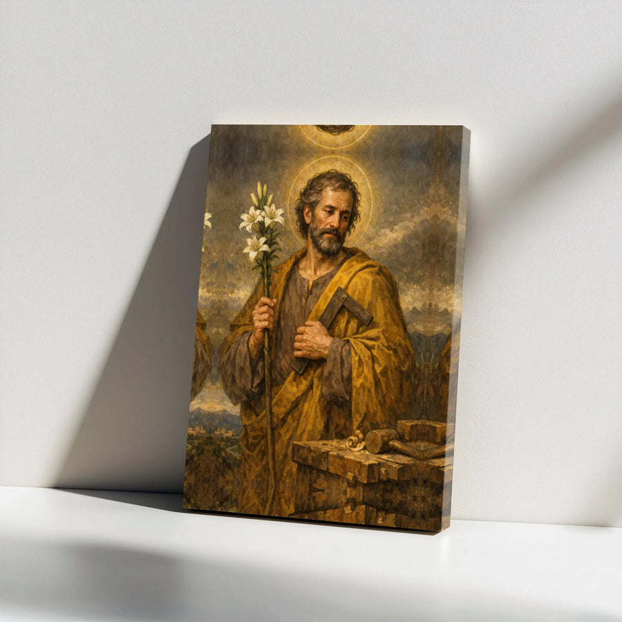 Saint Joseph Canvas Wall Art | Patron Saint of Workers Portrait | Premium Gallery Wrapped Canvas | Catholic Home Decor Gift for Dad