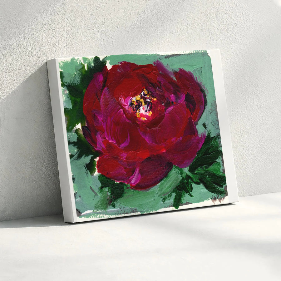 Red Peony Canvas Wall Art | Textured Floral Painting Print | Premium Gallery Wrapped 1.25" Deep Canvas | Living Room & Bedroom Decor Gift