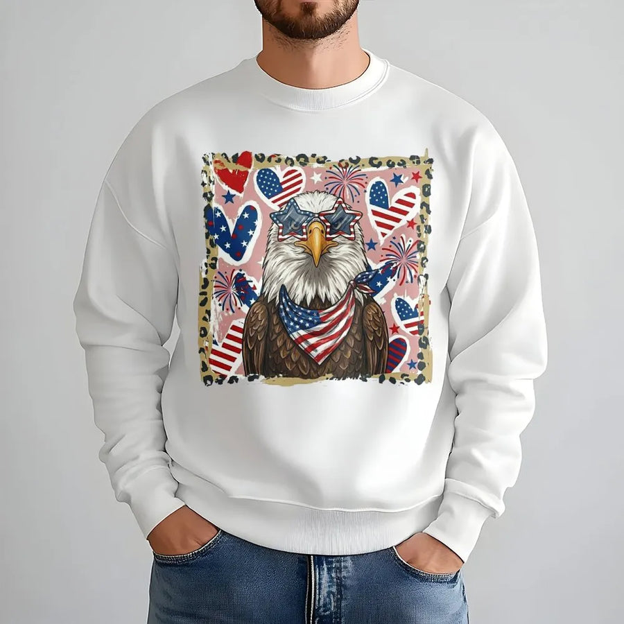 Patriotic Eagle Sweatshirt | American Flag Graphic with Sunglasses | Premium Soft Cotton Blend Sweatshirt | Unisex 4th of July Gift