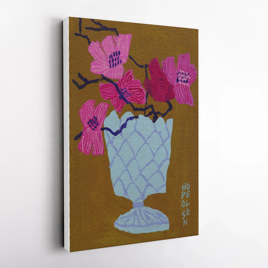 Dogwood Flower Canvas Print | Vibrant Pink Floral Still Life | Gallery Wrapped Premium Canvas | Botanical Home Decor Gift