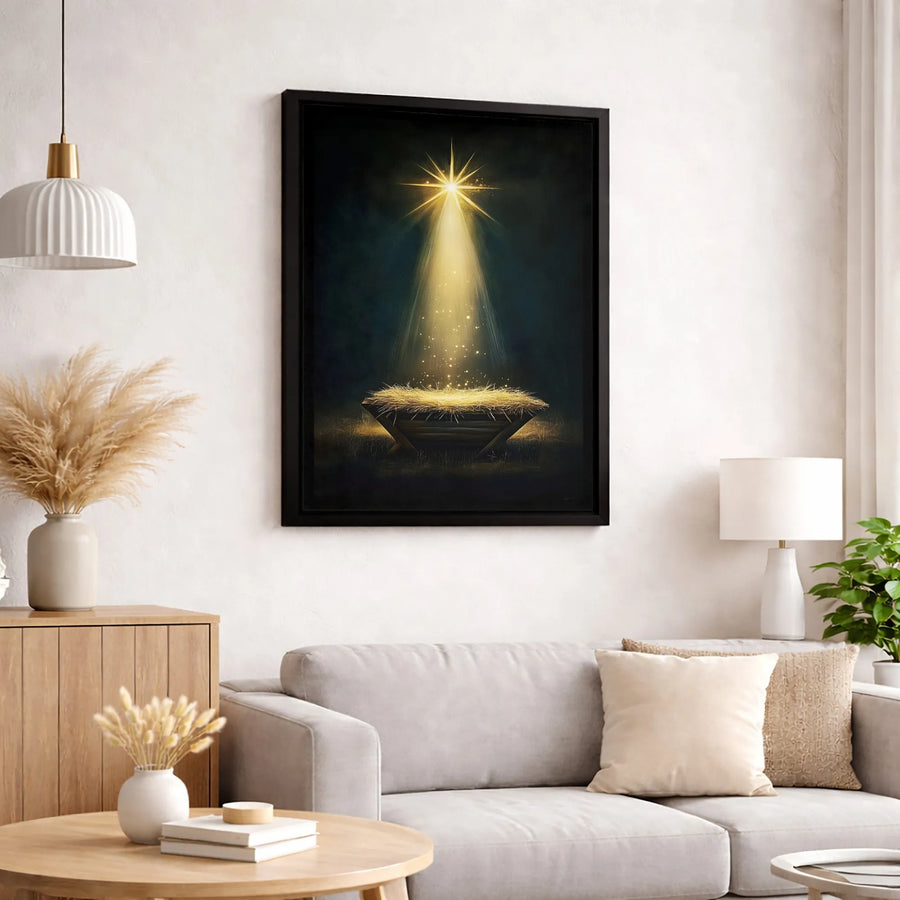 Nativity Scene Canvas Print | Star of Bethlehem Manger Wall Art | Gallery Quality Fade-Resistant | Christmas Religious Gift Decor