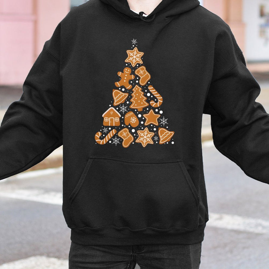 Gingerbread Cookie Christmas Tree Hoodie | Festive Holiday Baking Graphic | Unisex Cotton Blend | Cute Winter Gift For Bakers