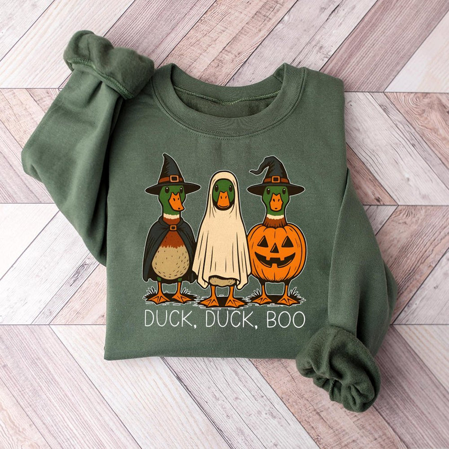 Duck Duck Boo Halloween Sweatshirt | Funny Spooky Duck Costume Graphic | Premium Cotton Blend | Cute Fall Holiday Gift for Women and Men