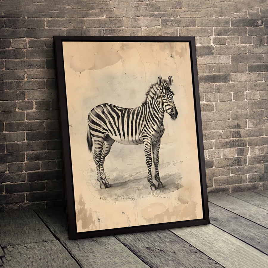 Vintage Zebra Wall Art Canvas | Scientific Illustration Sketch Print | Premium Gallery Wrap Decor | Nature Lover Living Room Gift