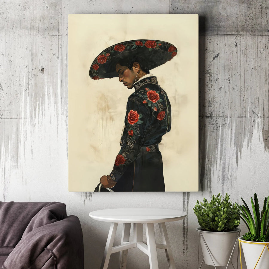 Mariachi Canvas Print | Elegant Charro Suit With Red Roses | Gallery-Wrapped Premium Wall Art | Traditional Mexican Culture Gift for Home Decor