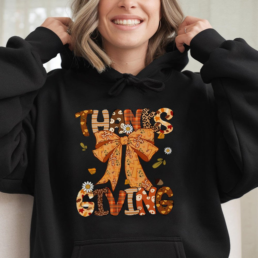 Thanksgiving Hoodie | Coquette Bow Fall Aesthetic Graphic | Soft Cotton-Blend Premium | Cute Autumn Gift For Women And Teens