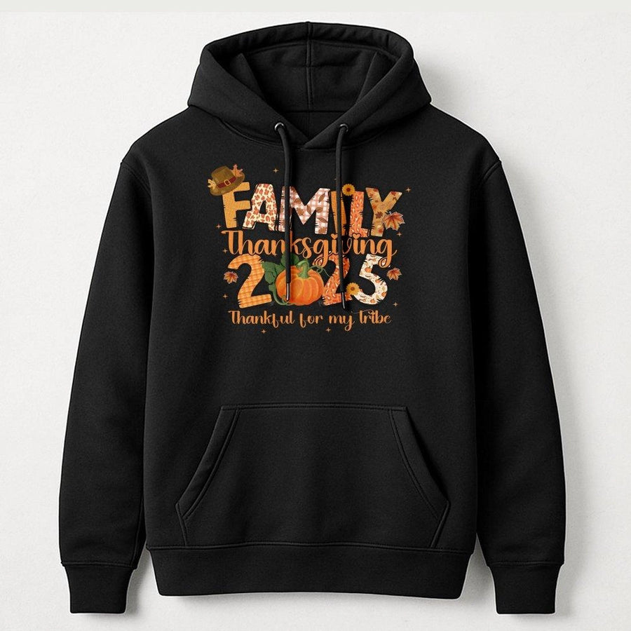 Family Thanksgiving 2025 Hoodie | Thankful For My Tribe Pumpkin Design | Premium Cotton-Blend Apparel | Matching Fall Holiday Gift For Family