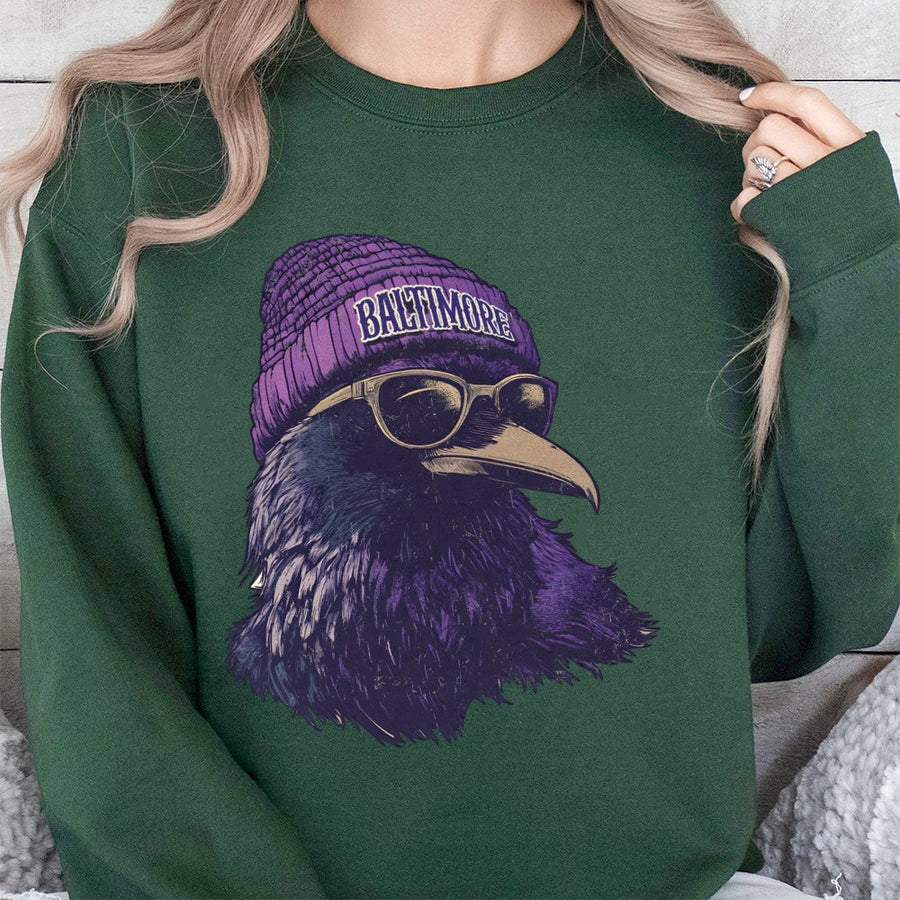 Baltimore Raven Wearing A Beanie And Sunglasses Sweatshirt