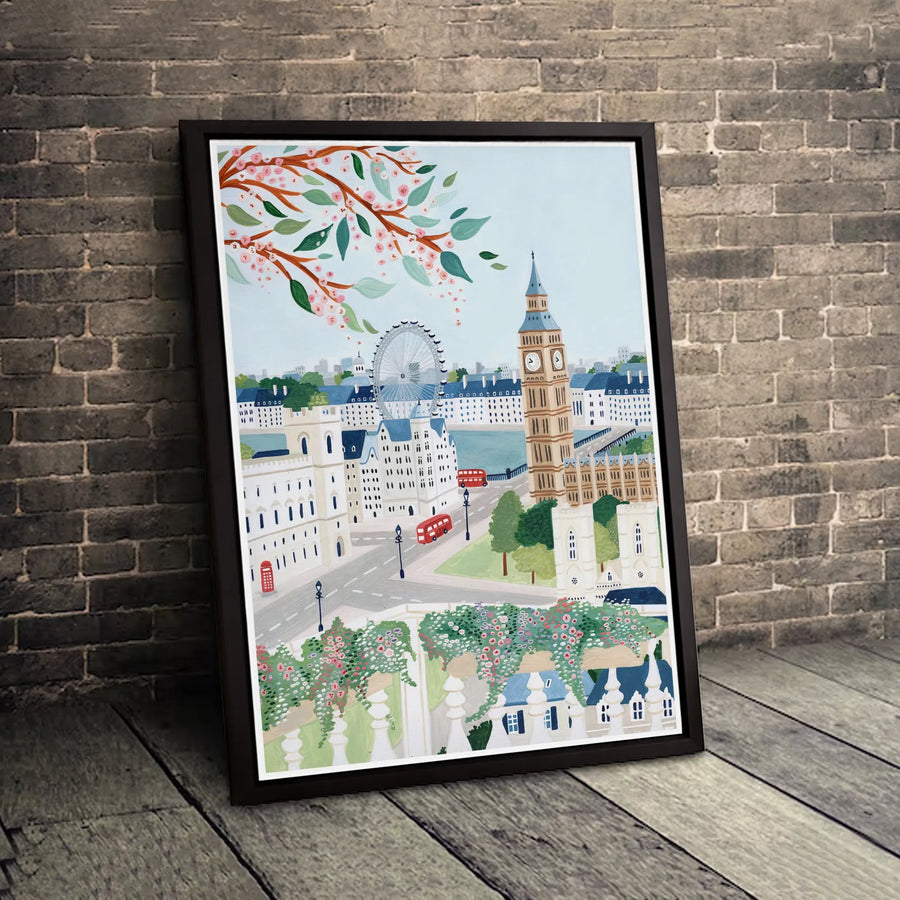 London Cityscape Canvas Art | Big Ben and London Eye Travel Wall Decor | Premium 1.25" Gallery Wrap | Gift for UK Enthusiasts and Anglophiles