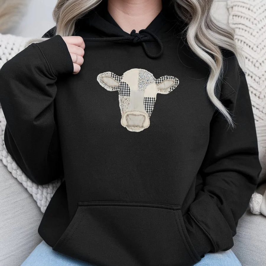Patchwork Cow Shirt | Boho Farmhouse Faux Quilted Graphic | Soft Cotton Unisex Tee | Cute Country Gift for Her
